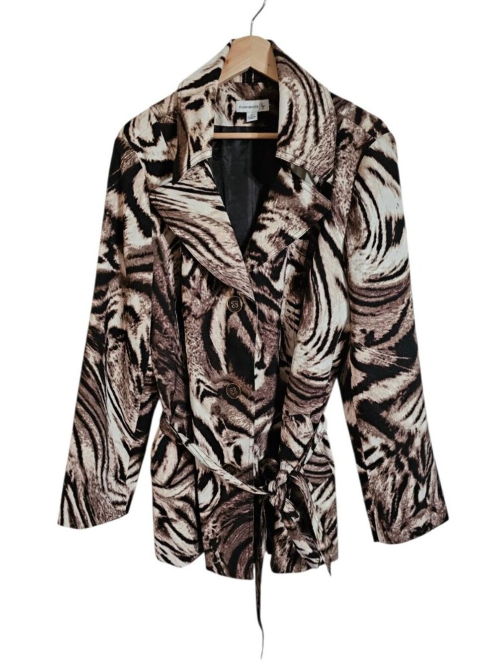 Susan Graver Women XL Blazer Black White Animal Print Belted Statement Essential - Picture 2 of 7